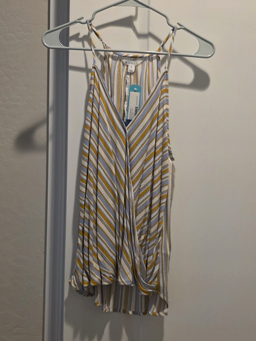 Market & Spruce Yellow and White Striped V-Neck Tank